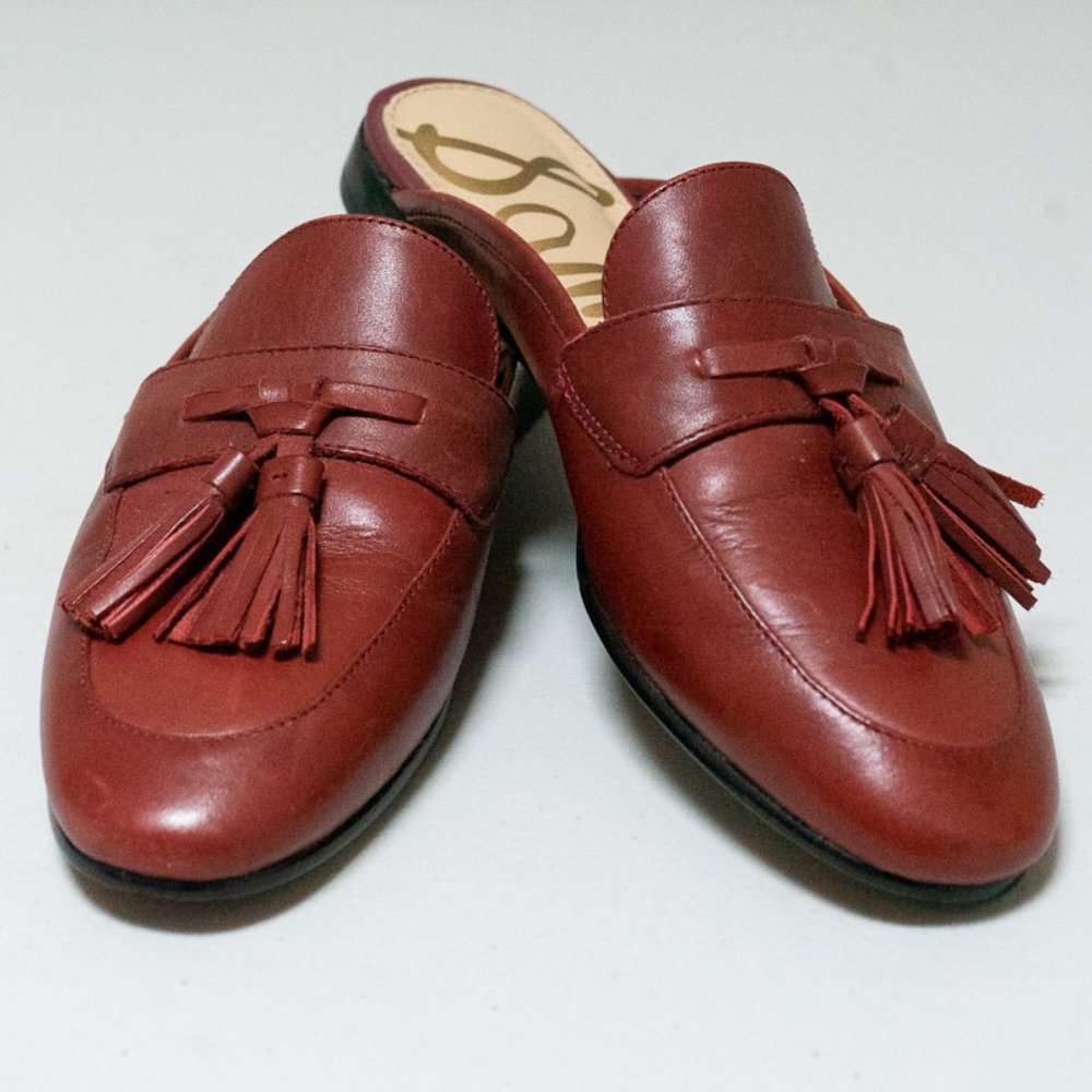 Sam Edelman Paris Red Leather Tassel Slip-on Mules Slides Size 6.5